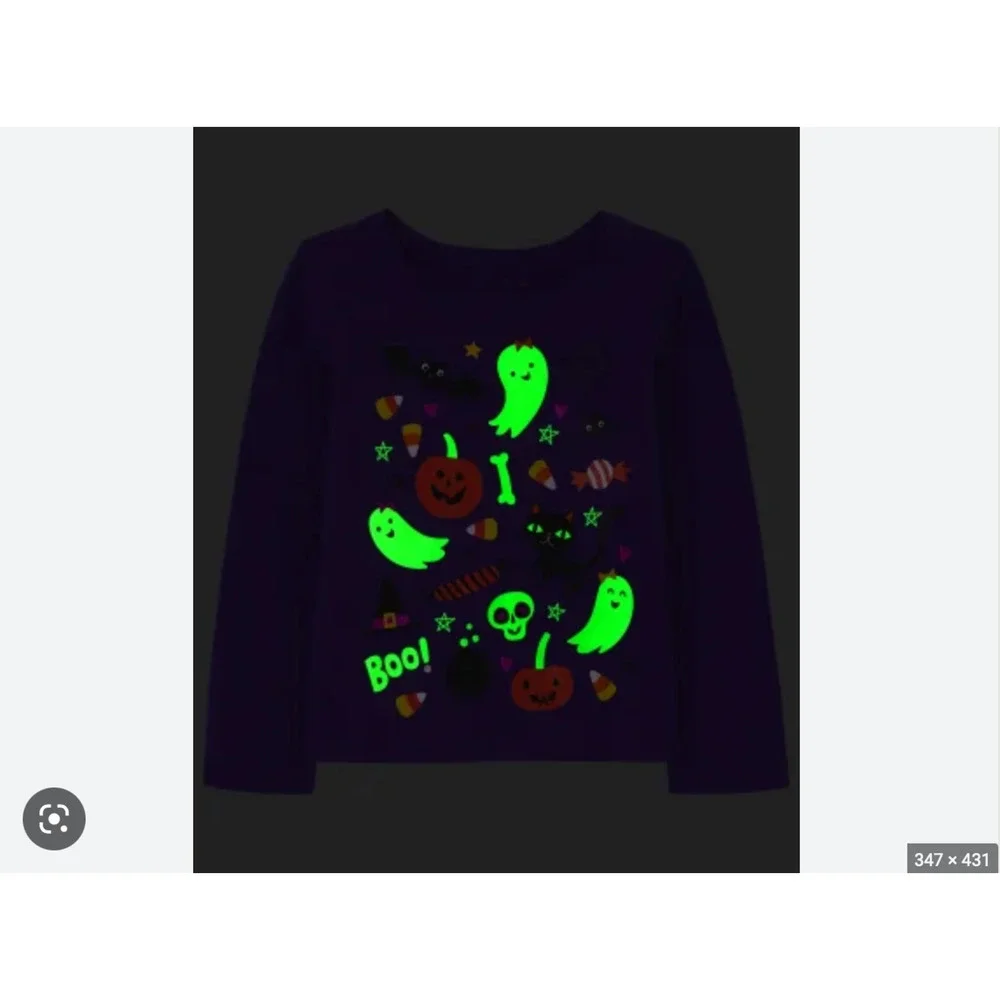 NWT Children's Place Girls Purple Glow Halloween Doodle Graphic Tee -SIZE 12-18M